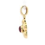 Colgante de Oro Amarillo 18K Flor con 1 Piedra Fucsia
