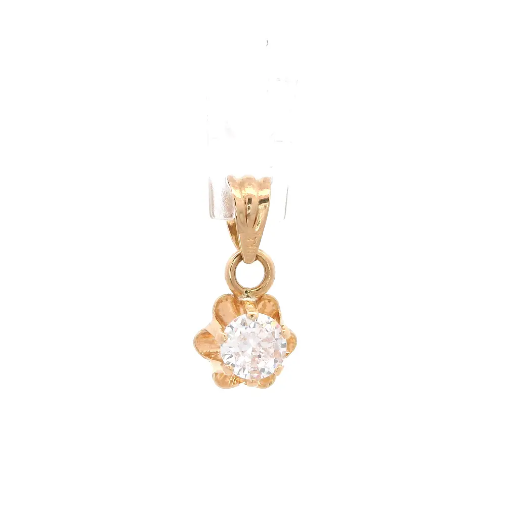 Colgante de Oro Amarillo 18K Chatón Flor con 1 Piedra Incolora