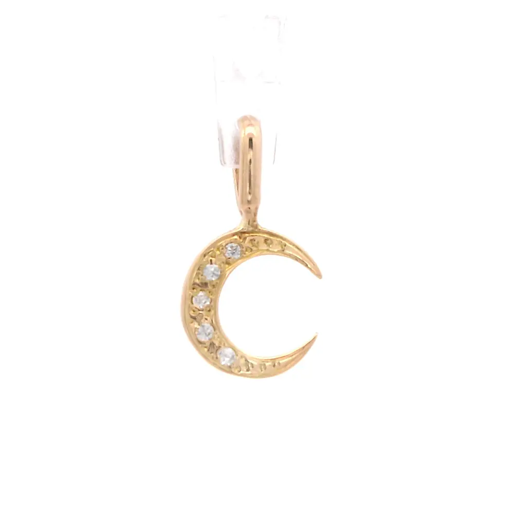 Colgante de Oro Amarillo 18K Media Luna con Micropiedras Incoloras