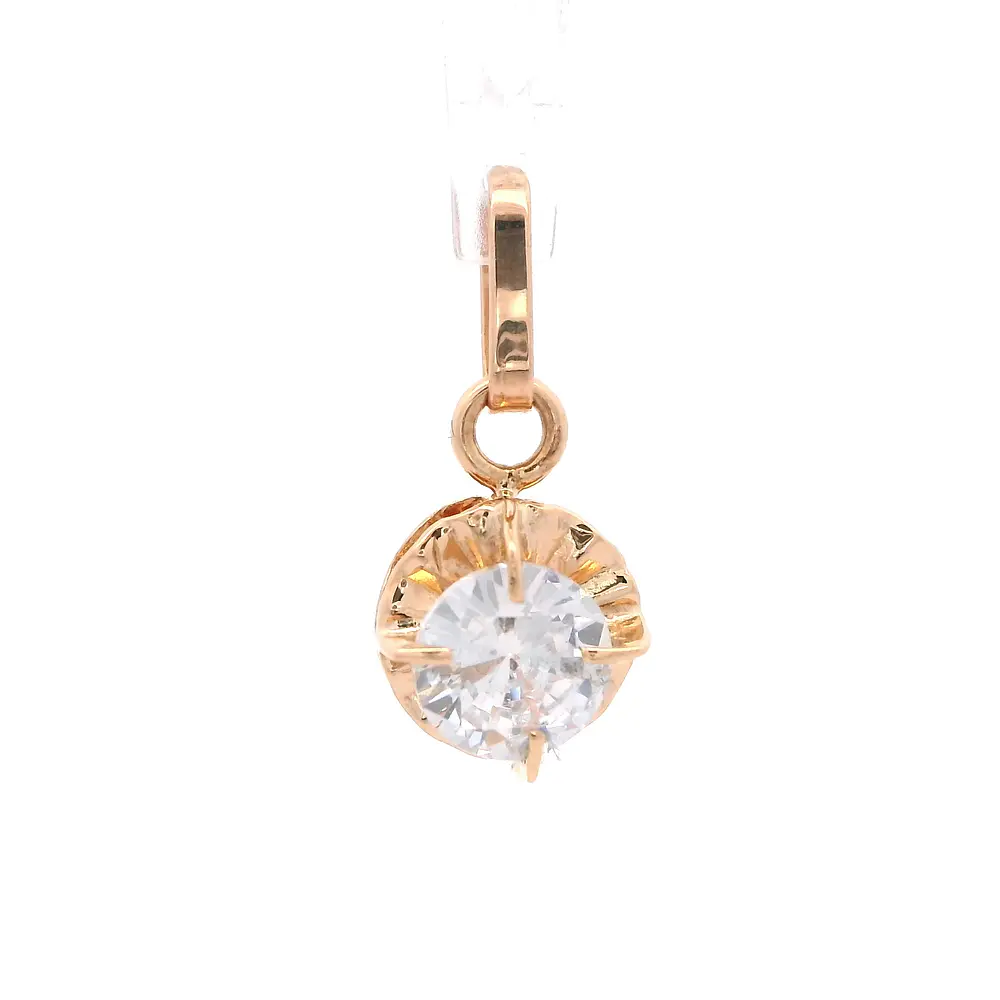 Colgante de Oro Amarillo 18K Chatón Circular con 1 Piedra Incolora