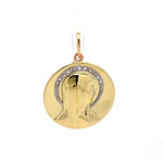 Colgante de Oro 18K Medalla Virgen Niña Dos Oros con Micropiedras Incoloras