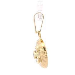 Colgante de Oro Amarillo 18K Circular Tallado con Flor, 1 Piedra Celeste, Piedras Incoloras