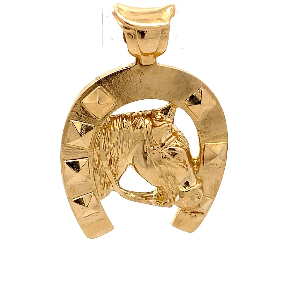 Colgante de Oro Amarillo 18K Herradura con Caballo Tallada