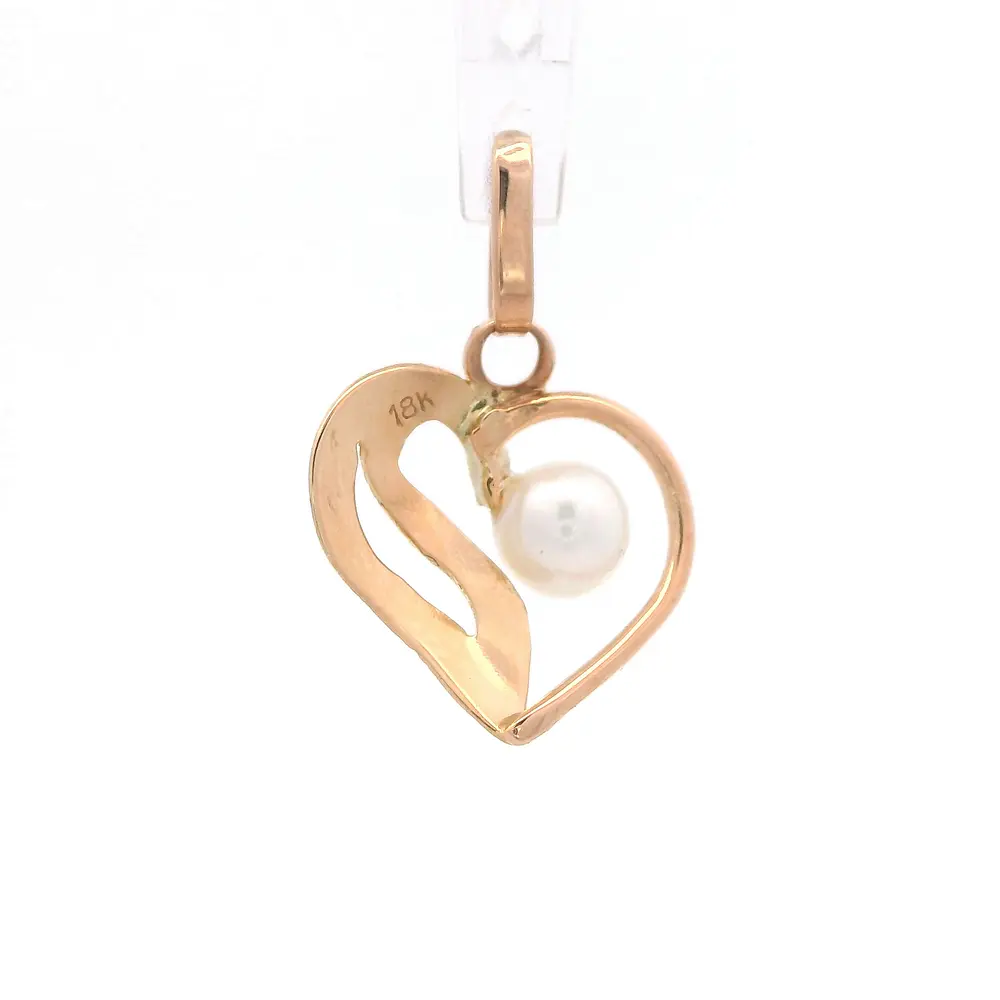 Colgante de Oro Amarillo 18K Corazón Calado Tallado con 1 Perla