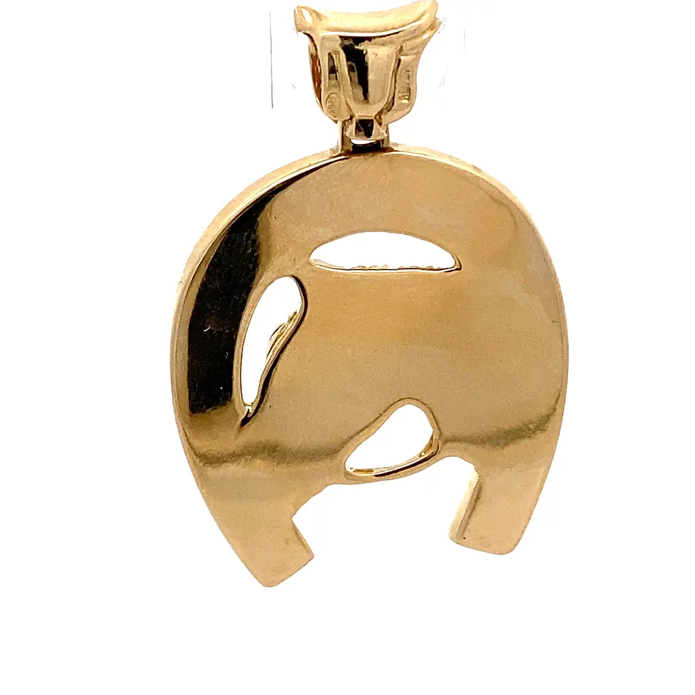Colgante de Oro Amarillo 18K Herradura con Caballo Tallada