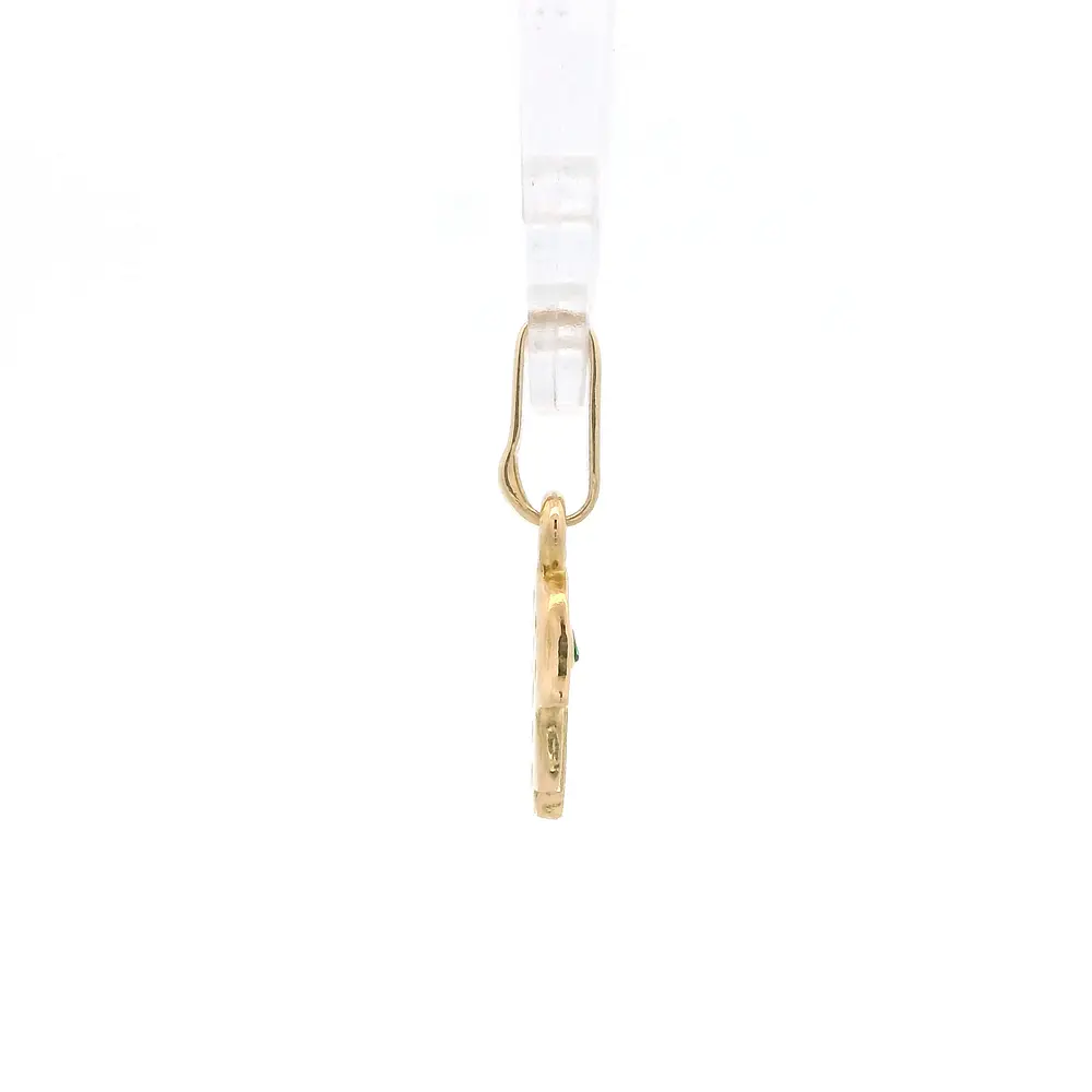 Colgante de Oro Amarillo 18K Mano de Fátima con Micropiedras Verdes e Incoloras