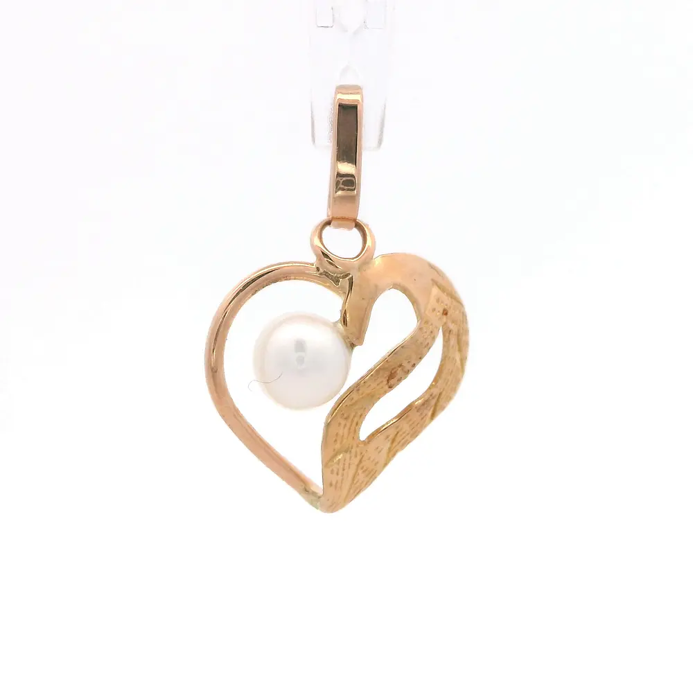 Colgante de Oro Amarillo 18K Corazón Calado Tallado con 1 Perla