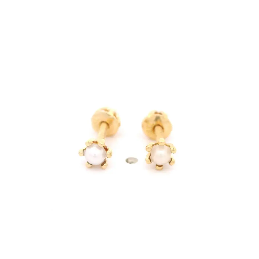 Aros de Oro Amarillo 18K Pistilos con 1 Perla