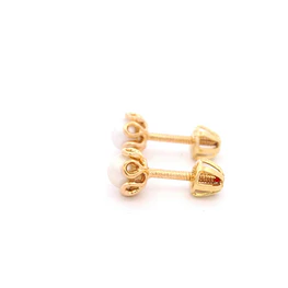 Aros de Oro Amarillo 18K Flor con 1 Perla