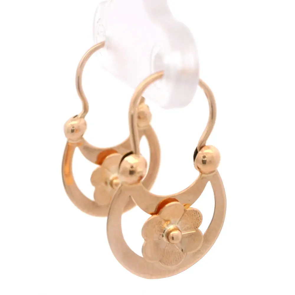 Aros de Oro Amarillo 18K Lágrima de Luna con Flor Tallada