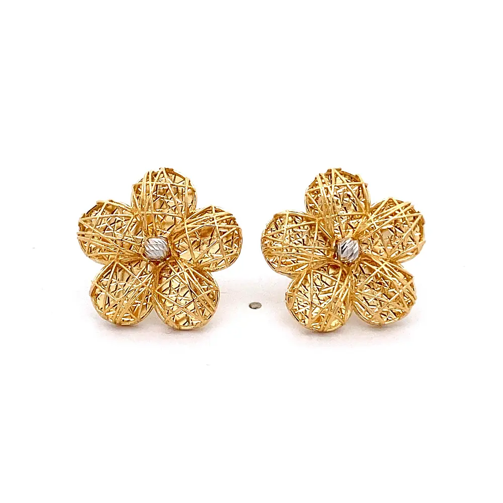 Aros de Dos Oros 18K Flor con Esfera