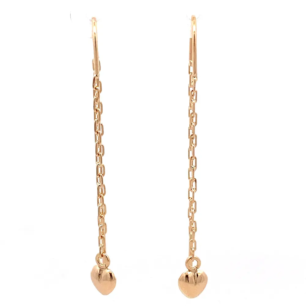 Aros de Oro Amarillo 18K Corazón Bombe Colgante con Cadena Tubular