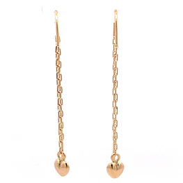 Aros de Oro Amarillo 18K Corazón Bombe Colgante con Cadena Tubular