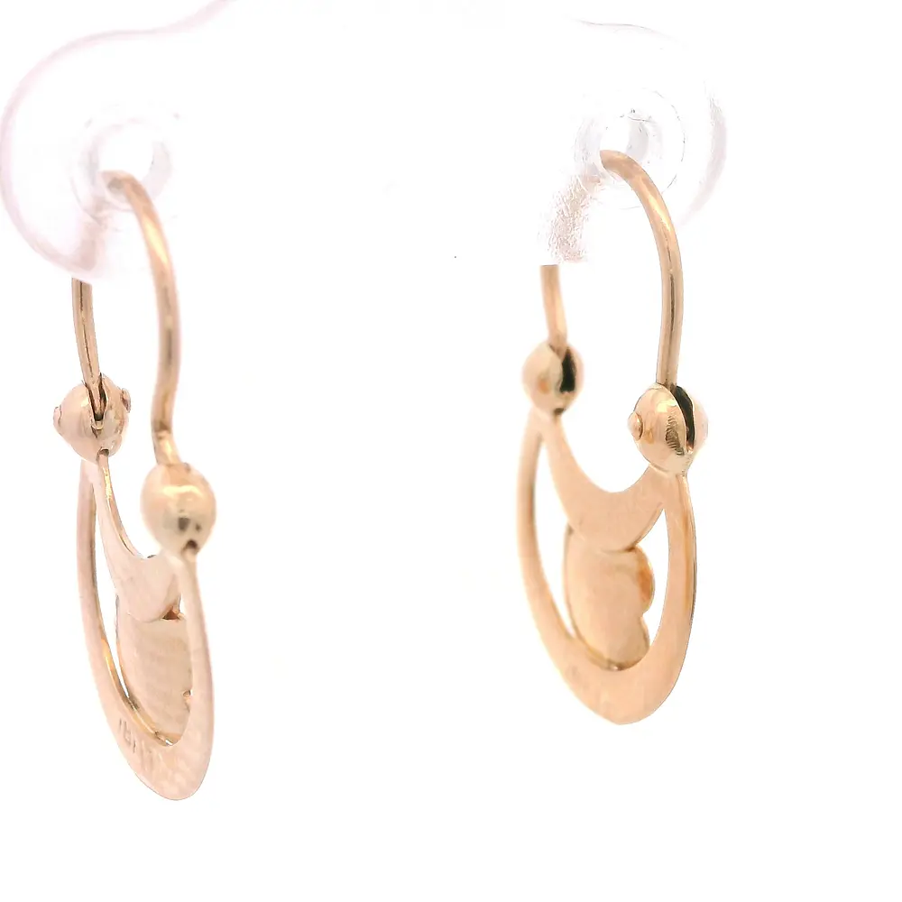 Aros de Oro Amarillo 18K Lágrima de Luna con Flor Tallada