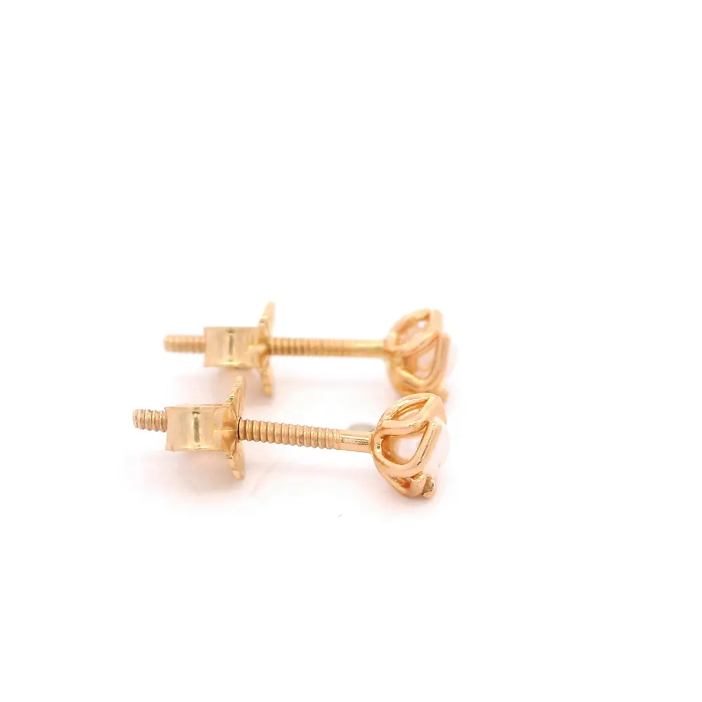 Aros de Oro Amarillo 18K Flor con 1 Perla