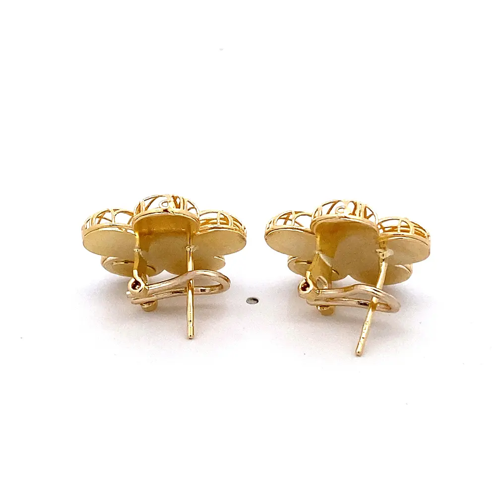 Aros de Dos Oros 18K Flor con Esfera