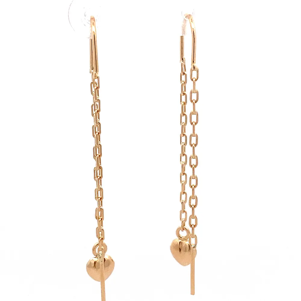 Aros de Oro Amarillo 18K Corazón Bombe Colgante con Cadena Tubular