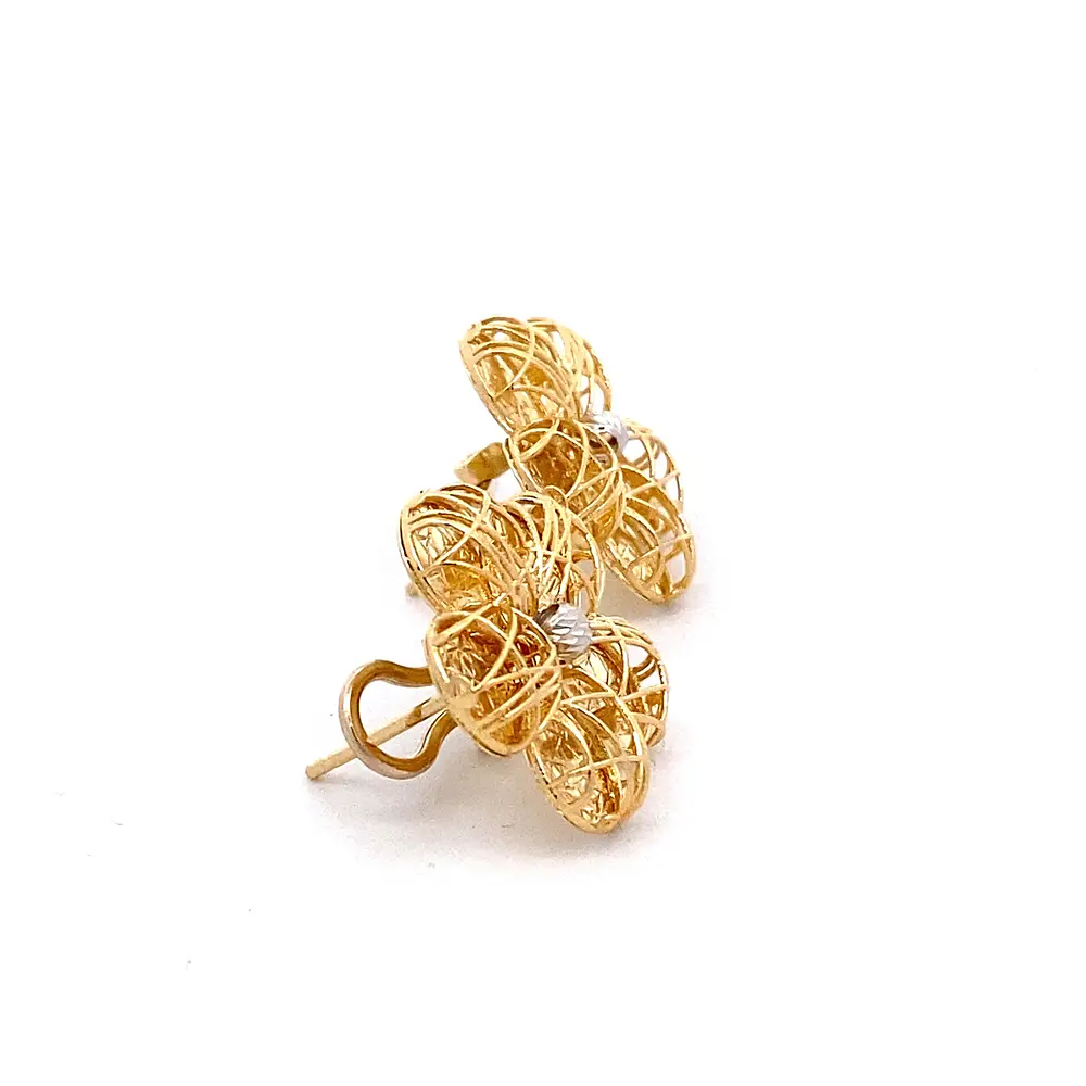 Aros de Dos Oros 18K Flor con Esfera