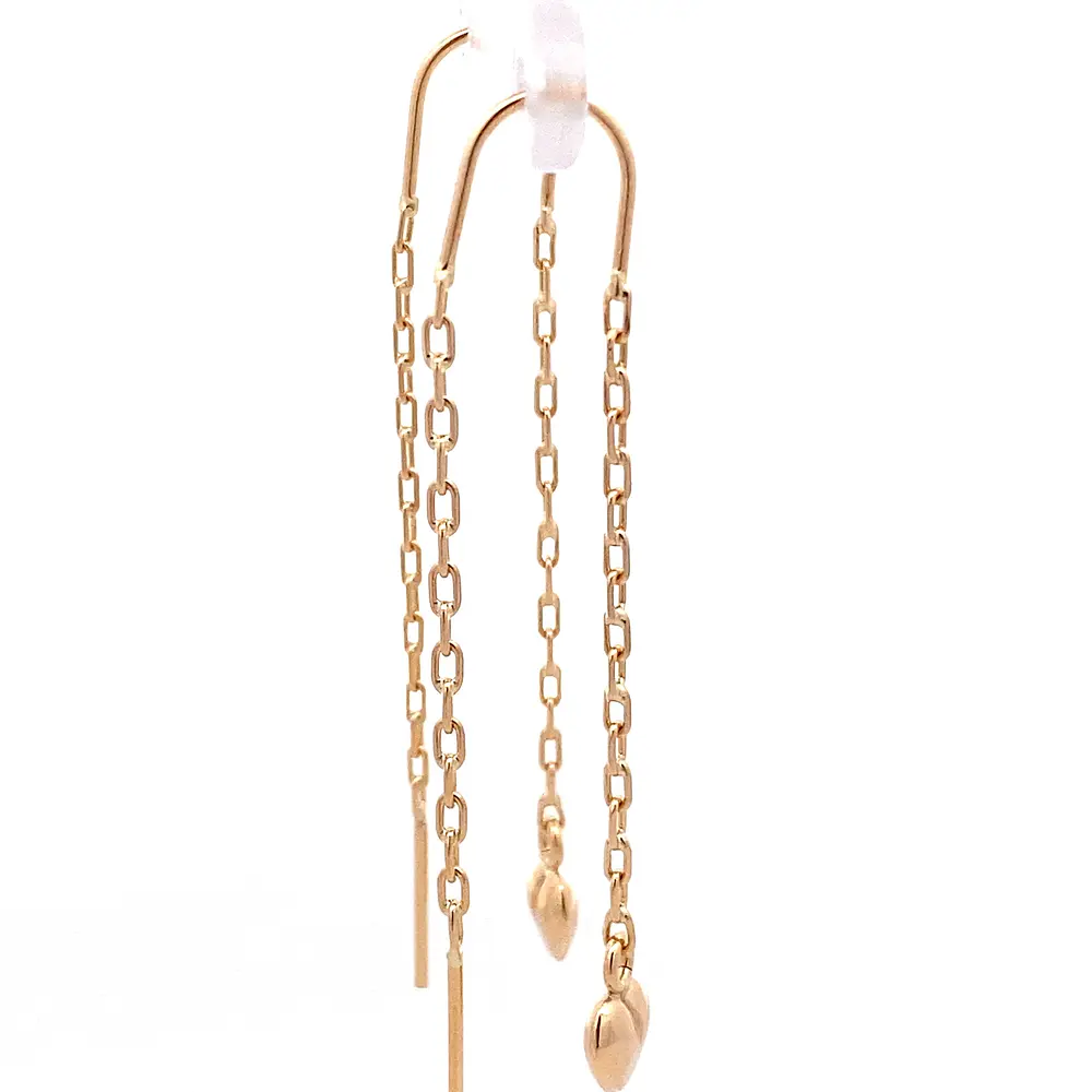 Aros de Oro Amarillo 18K Corazón Bombe Colgante con Cadena Tubular