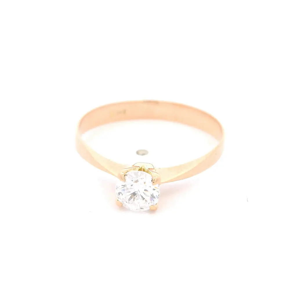 Anillo de Oro Amarillo 18K Solitario con 1 Piedra Incolora