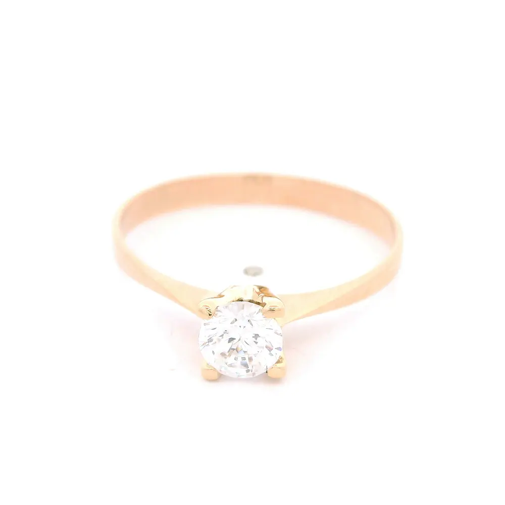 Anillo de Oro Amarillo 18K Solitario con 1 Piedra Incolora