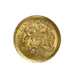 Moneda Nacional de Oro 5 Pesos Chilenos Año 1895