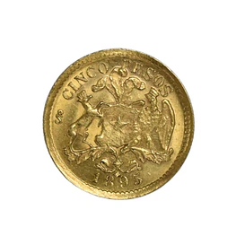 Moneda Nacional de Oro 5 Pesos Chilenos Año 1895