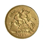 Moneda Extranjera de Oro 1/2 Soberano Reino Unido Año 1897