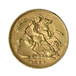 Moneda Extranjera de Oro 1/2 Soberano Reino Unido Año 1897