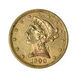 Moneda Extranjera de Oro 5 Dollars Estados Unidos Año 1900