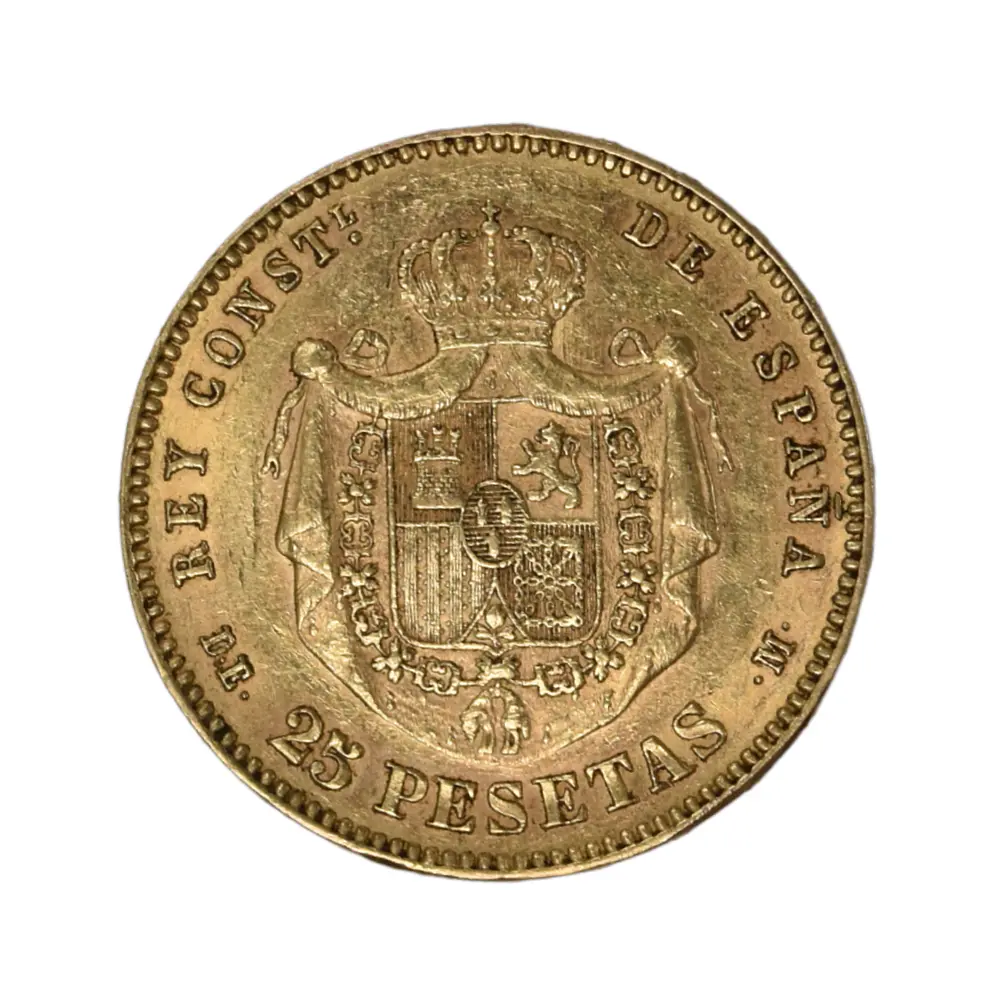 Moneda de Oro España 25 Pesetas Alfonso XII Año 1877
