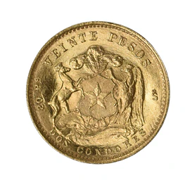 Moneda Nacional de Oro 20 Pesos Chilenos 2 Cóndores Año 1961