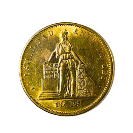 Moneda Nacional de Oro 10 Pesos Chile Año 1872
