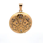 Colgante Relicario Circular 18K con 77 Diamantes Corte Rosa