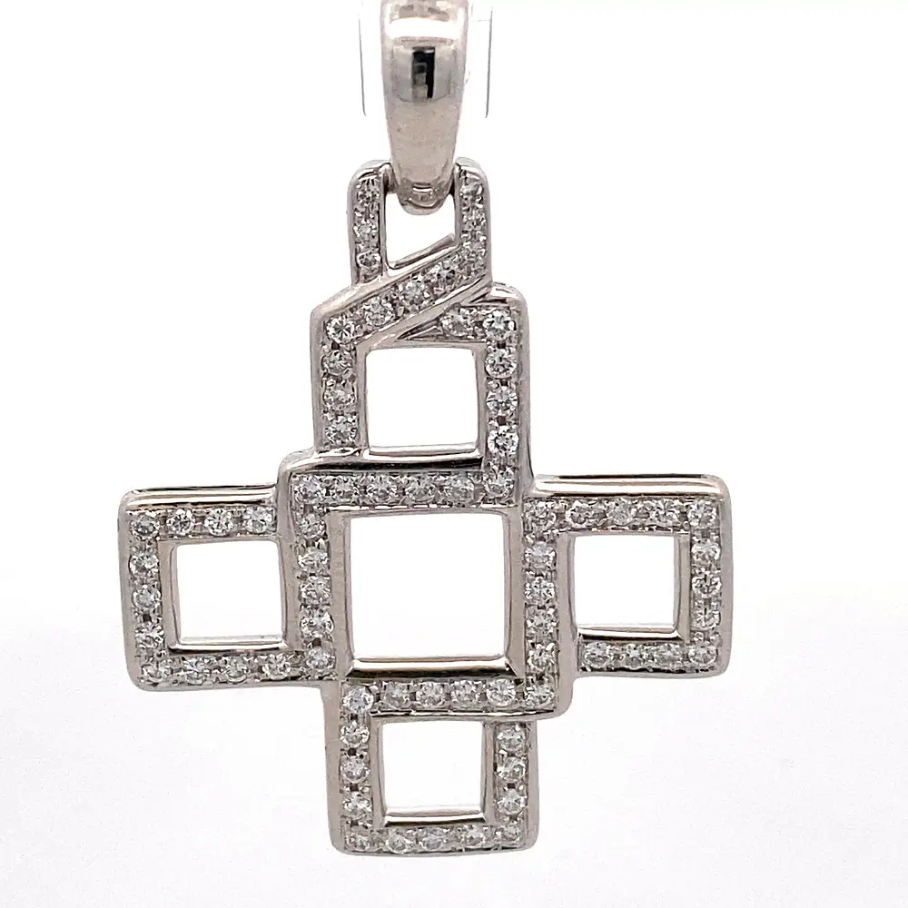 Colgante Cruz 18K Oro Blanco Rodinado con 73 Diamantes