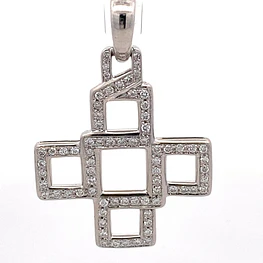 Colgante Cruz 18K Oro Blanco Rodinado con 73 Diamantes