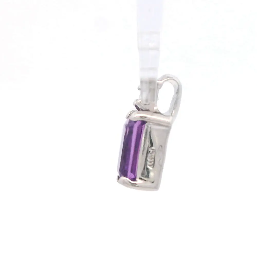 Colgante Chatón Rectangular 18K Oro Blanco con Diamante y Cuarzo Amatista