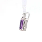 Colgante Chatón Rectangular 18K Oro Blanco con Diamante y Cuarzo Amatista