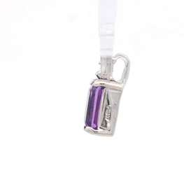 Colgante Chatón Rectangular 18K Oro Blanco con Diamante y Cuarzo Amatista