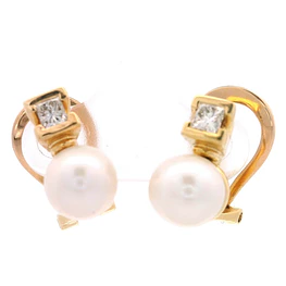 Aros Chatón 18K Oro Amarillo con Perla y Diamante Princess
