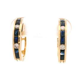 Aros Huggies 18K Oro Amarillo con Diamantes y Piedras Azules