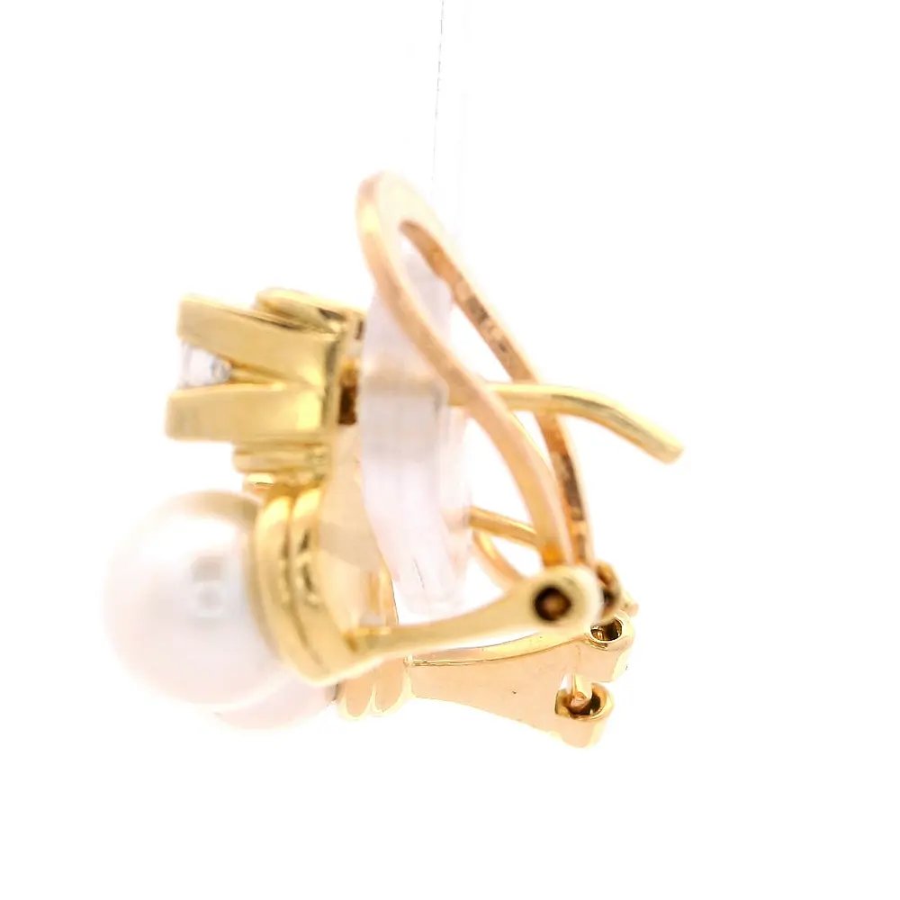 Aros Chatón 18K Oro Amarillo con Perla y Diamante Princess