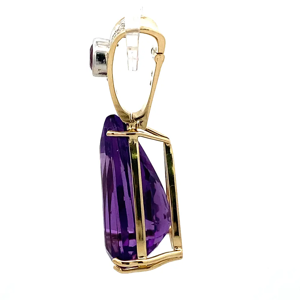 Colgante Gota Ovalada 14K Oro Amarillo con Diamantes, Rubí y Amatista