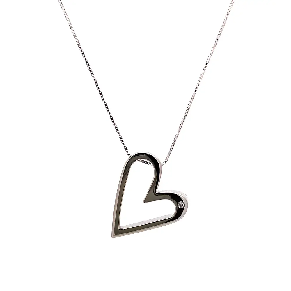 Cadena Veneciana 18K Rodinada con Colgante Corazón y Diamante