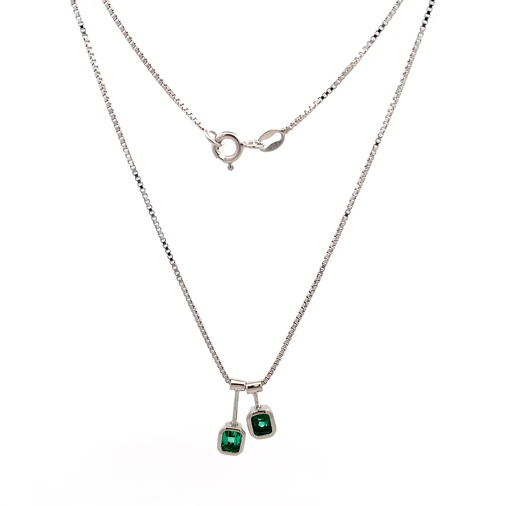 Cadena Veneciana 18K Rodinada con Colgante y 2 Esmeraldas
