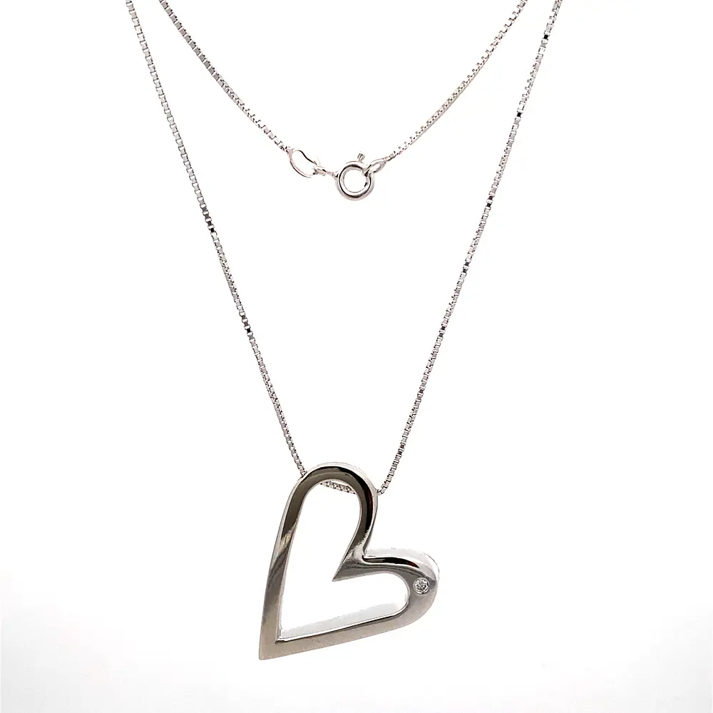 Cadena Veneciana 18K Rodinada con Colgante Corazón y Diamante