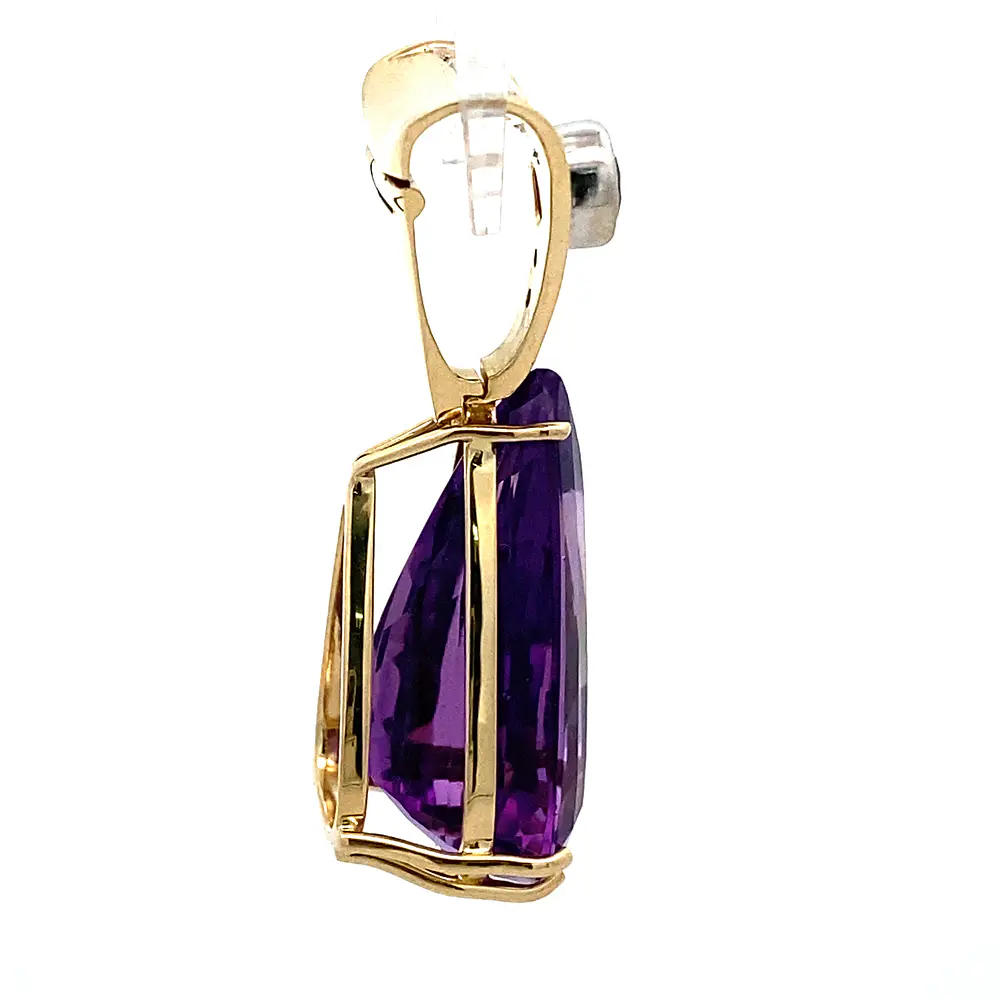 Colgante Gota Ovalada 14K Oro Amarillo con Diamantes, Rubí y Amatista