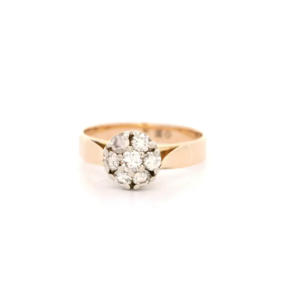 Anillo de Oro Amarillo 18K Flor con 7 Diamantes