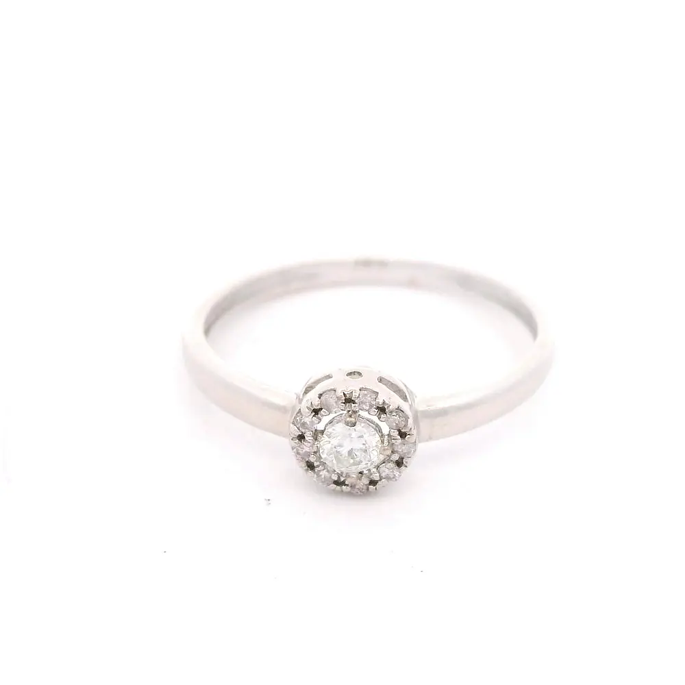 Anillo de Oro Rodinado 18K Halo con 10 Diamantes
