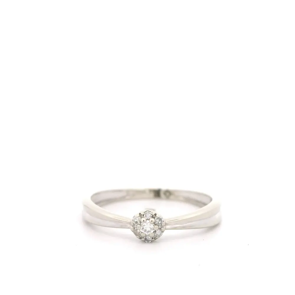 Anillo de Oro Rodinado 18K Solitario Flor con 7 Diamantes